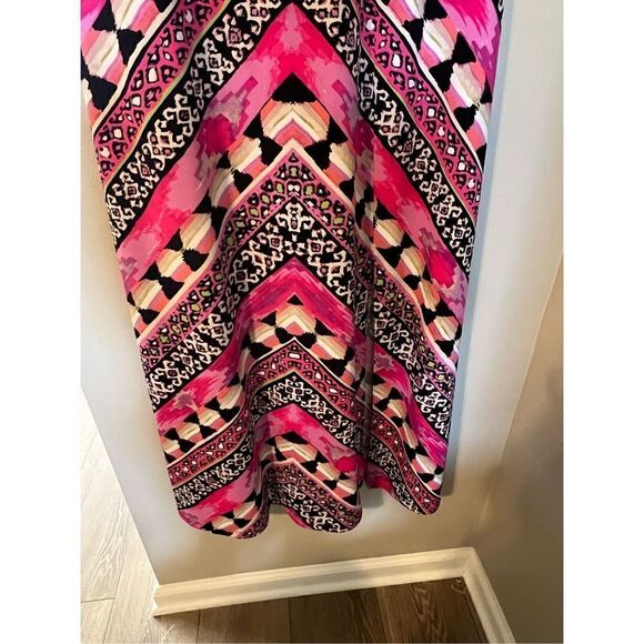 Cato Womens Size 18 Maxi Dress Pink Geometric Chevron Print Short Sleeve Stretch - Picture 6 of 14